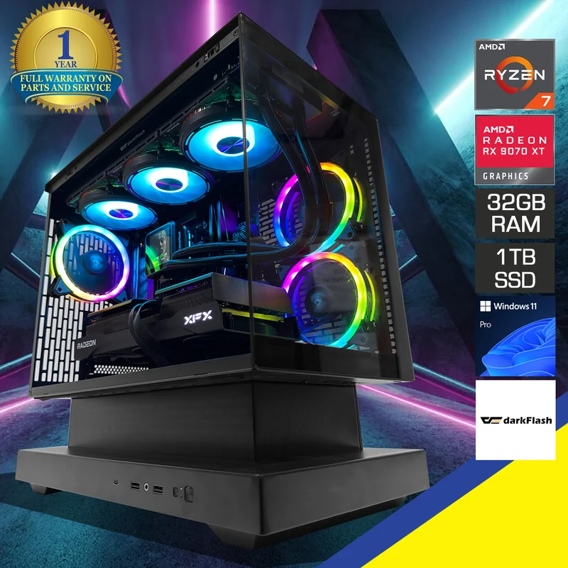 Optima Floatron Black Desktop Gaming PC | AMD Ryzen 7 9700X | 32GB (2x16GB) RAM | 1TB SSD | RX 9070 XT | Windows 11 Pro