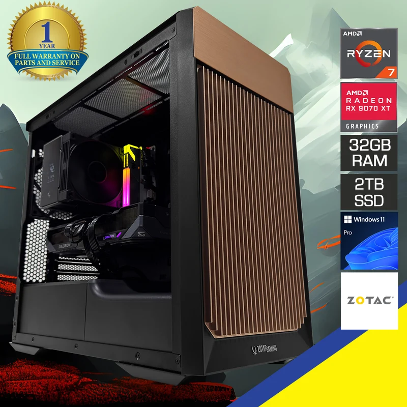 Ultra Alloy MATX Black/Gold Desktop Gaming PC | AMD Ryzen 7 9800X3D | 32GB(2x16GB) RAM | 2TB SSD | RX 9070 XT | Windows 11 Pro