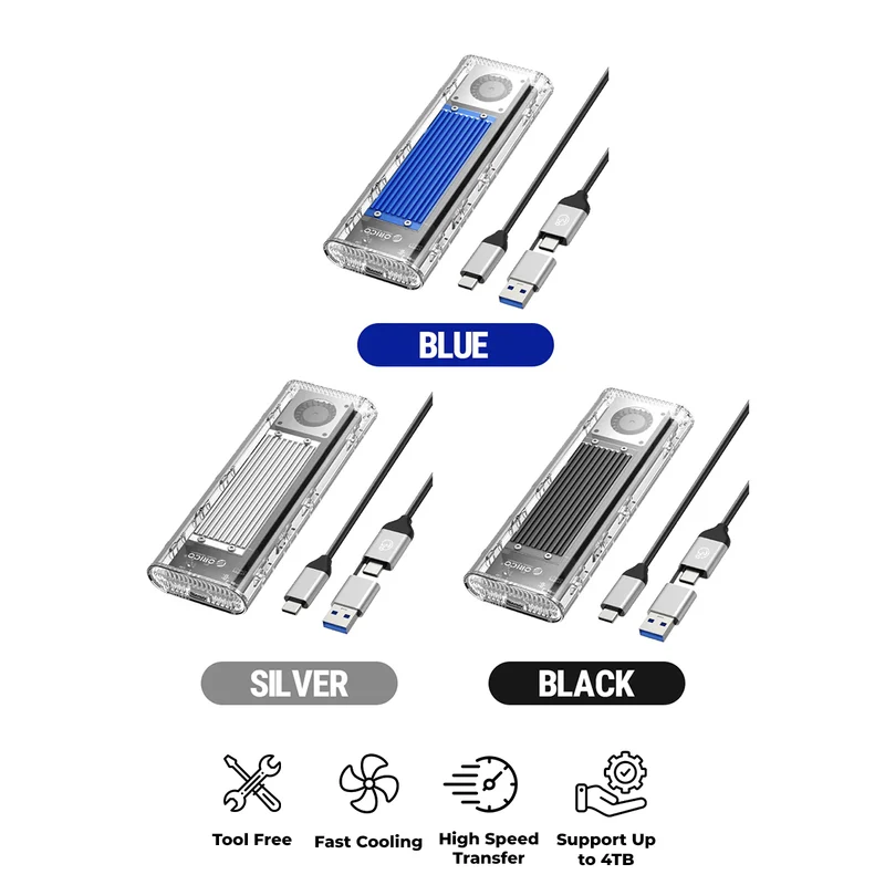 Orico M.2 NVMe SSD Enclosure - 20Gbps Type-C (Silver, Blue, Black)