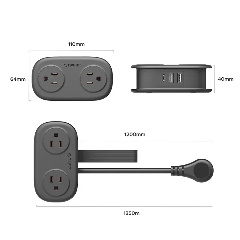 Orico AP3 7-Port 15.5W Travel Power Strip (Black, White)