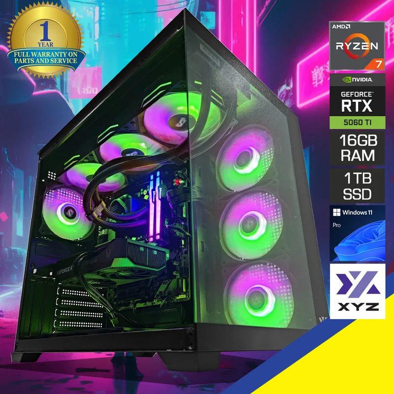 Sophos Tesseract Black Desktop Gaming PC | AMD Ryzen 7 9700X | 16GB RAM | 1TB SSD | RTX 5060 Ti | Windows 11 Pro