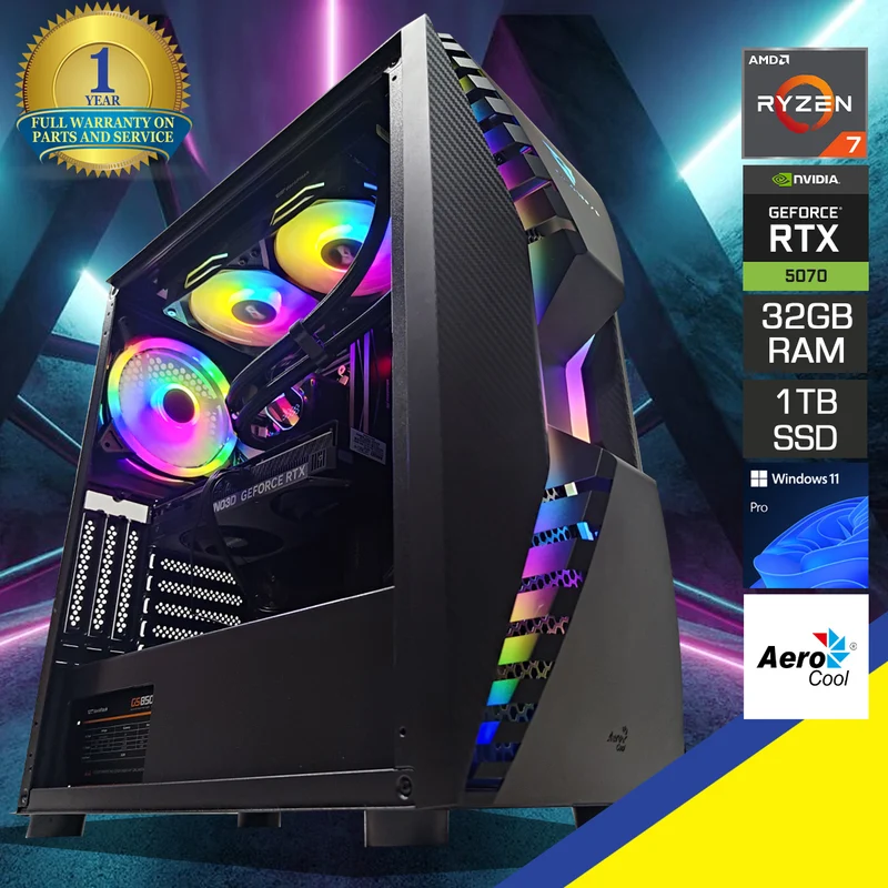 Optima Thunder X3 Black Desktop Gaming PC | AMD Ryzen 7 7800X3D | 32GB RAM | 1TB SSD | RTX 5070 | Windows 11 Pro