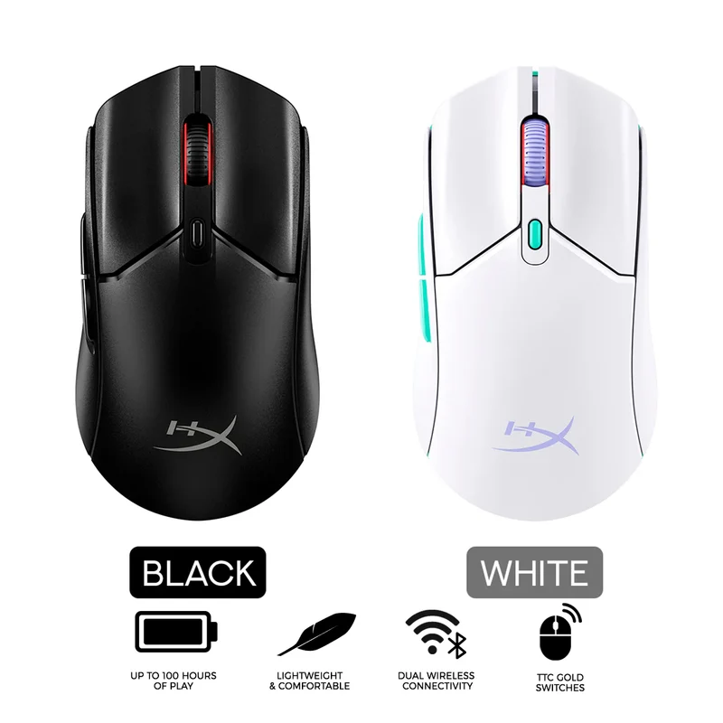 HyperX Pulsefire Haste 2 Core Wireless Gaming Mouse (Black, White) (8R2E6AA, 8R2E7AA)