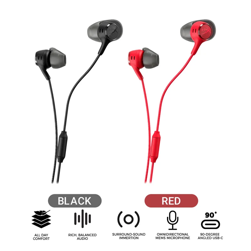 HyperX Cloud Earbuds III S Wired Gaming with Built-in Virtual Surround Sound & DSP (Black, Red) (BN7S1AA, BN7S2AA)