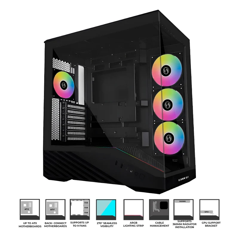 Lian Li Vector V100R Mini Compact MATX PC Case with 4 ARGB Fans (Black)