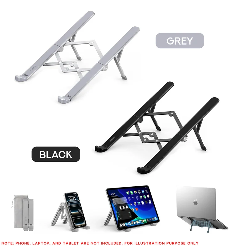SODI ST03 Bi-Fold Portable Adjustable Stand for Laptop, Tablet, & Phone (Grey, Black)