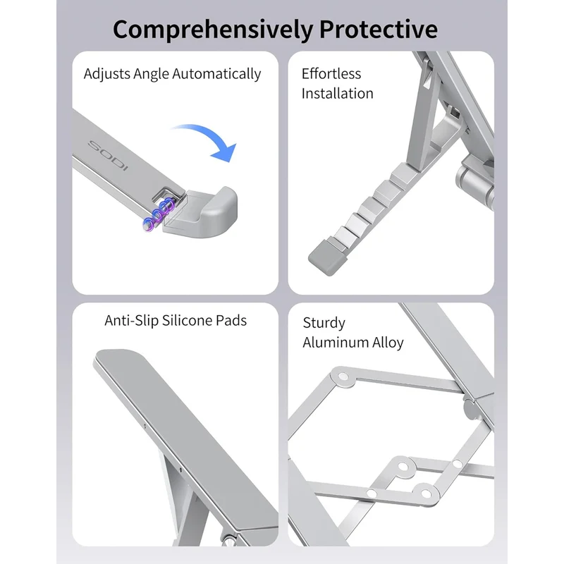 SODI ST03 Bi-Fold Portable Adjustable Stand for Laptop, Tablet, & Phone (Grey, Black)
