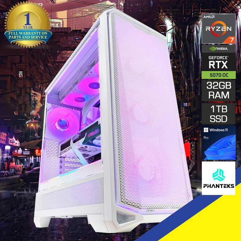 Sophos G400A White Desktop Gaming PC | AMD Ryzen 7 9700X | 32GB RAM | 1TB SSD | RTX 5070 OC | Windows 11 Pro