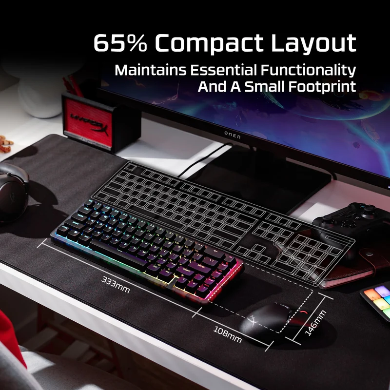 HyperX Origins 2 65 RGB Hot-Swappable Wired Mechanical Gaming Keyboard (Black) (Red Linear Switch) (B4QS3AA)