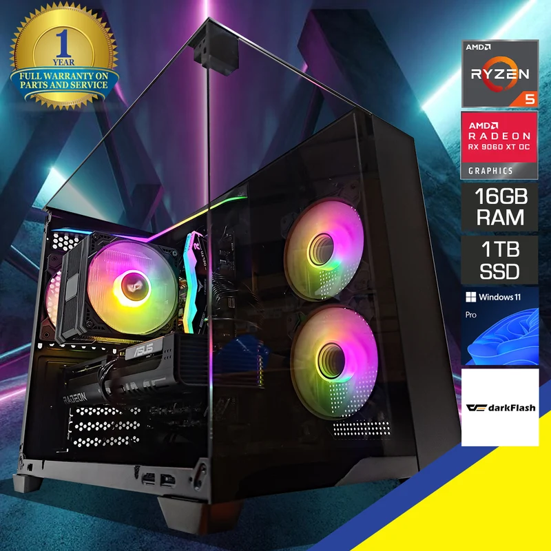 Aurora TH285M Black Desktop Gaming PC | AMD Ryzen 5 7500X3D | 16GB RAM | 1TB SSD | RX 9060 XT OC | Windows 11 Pro