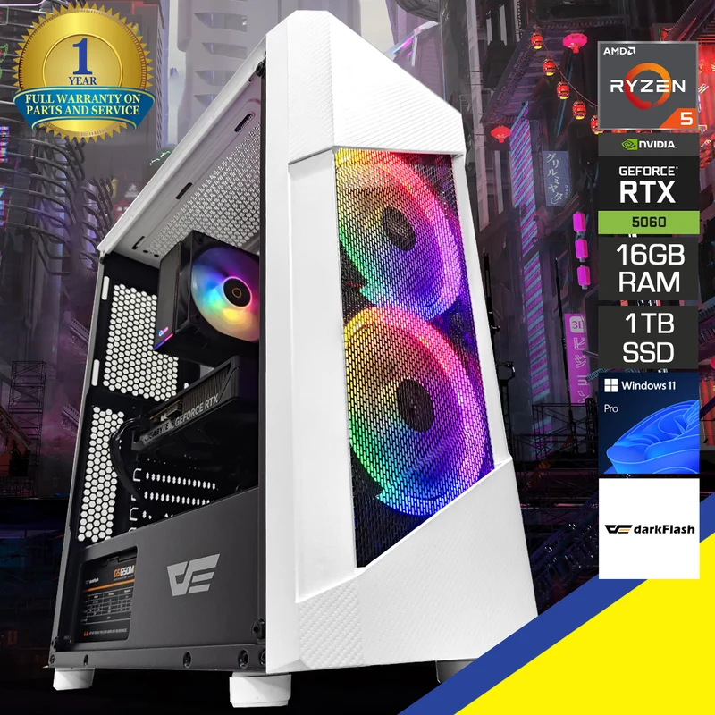 Sigma Pollux White Desktop Gaming PC | AMD Ryzen 5 7500F | 16GB RAM | 1TB SSD | RTX 5060 | Windows 11 Pro