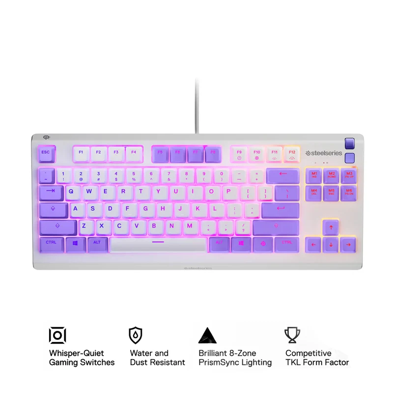 SteelSeries Apex 3 TKL RGB Water & Dust Resistant Whisper Quiet Switches Gaming Keyboard (Amethyst) (PN64951)