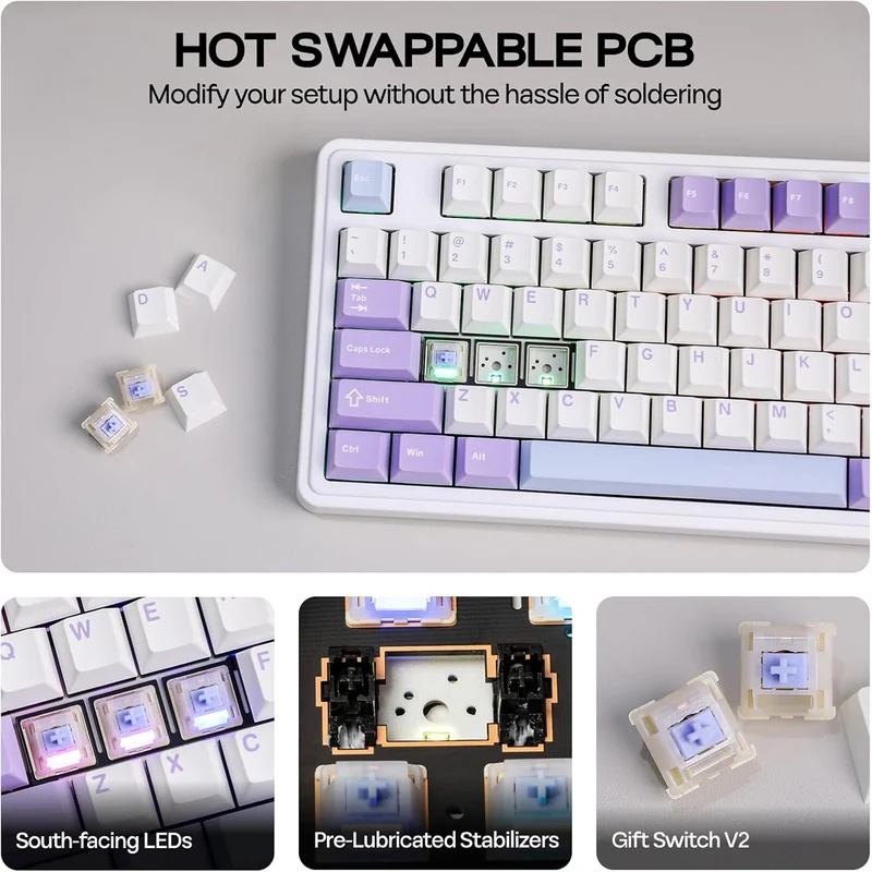 Ajazz AK980 V2 RGB Tri-Mode 98% 97-Keys Gasket-Mounted Hot-Swappable Mechanical Keyboard with 1.14" TFT Display Screen & Knob (Purple/White/Blue) (Maillard Switch)