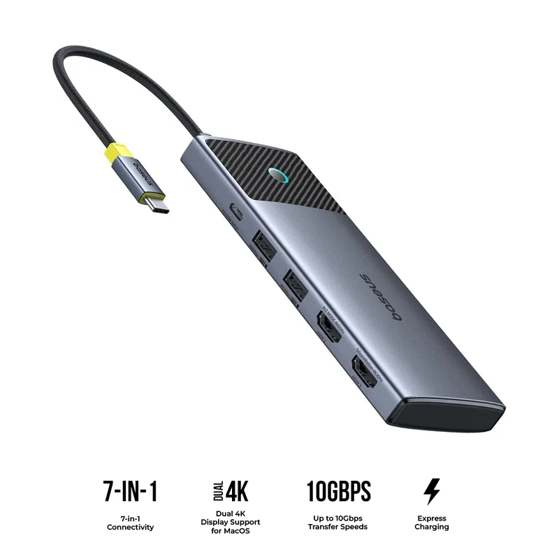 Baseus Metal Gleam Series II 7-Port Hub Mac Dual Display (Space Grey) (B00061806813-00)