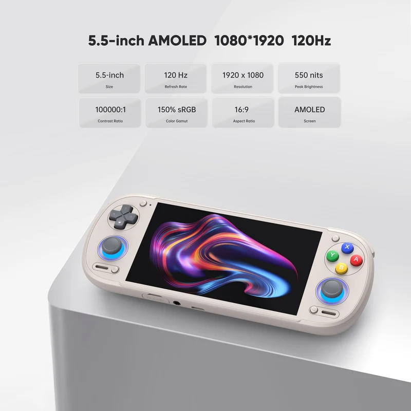 Retroid Pocket 6 Snapdragon 8 Gen 2 5.5" AMOLED (1080x1920) 120Hz 12GB + 128GB Stick Top Android Handheld Gaming System (16Bit)