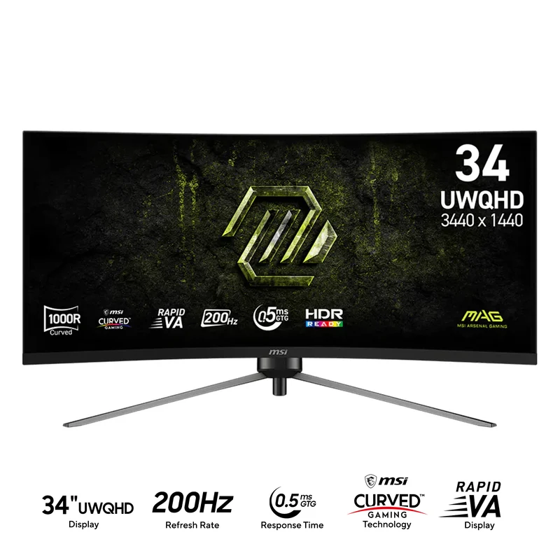 MSI MAG 345CQRF E20 34" UWQHD (3440x1440) 200Hz 0.5ms GTG Rapid VA Curved Gaming Monitor with Tilt/ Height/ Swivel/ Pivot Adjustment