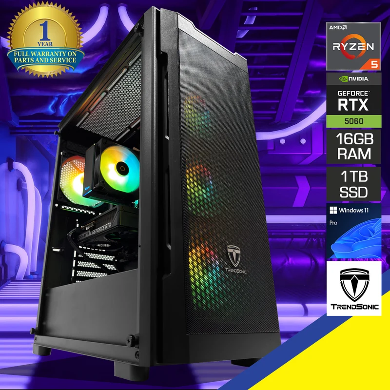 Sigma Uriel Mesh Black Desktop Gaming PC | AMD Ryzen 5 7500F | 16GB RAM | 1TB SSD | RTX 5060 | Windows 11 Pro