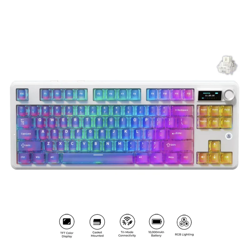 Ajazz MK87 Pro RGB Tri-Mode Mechanical Keyboard (Transparent Gradient Blue-Purple Pink-Orange) (Lichee Switch)