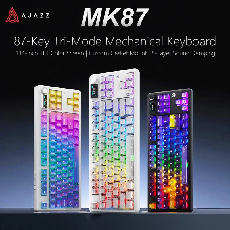 Ajazz MK87 Pro RGB Tri-Mode Mechanical Keyboard (Transparent Gradient Blue-Purple Pink-Orange) (Lichee Switch)