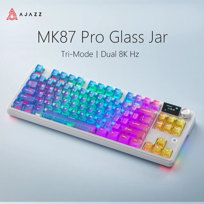 Ajazz MK87 Pro RGB Tri-Mode Mechanical Keyboard (Transparent Gradient Blue-Purple Pink-Orange) (Lichee Switch)