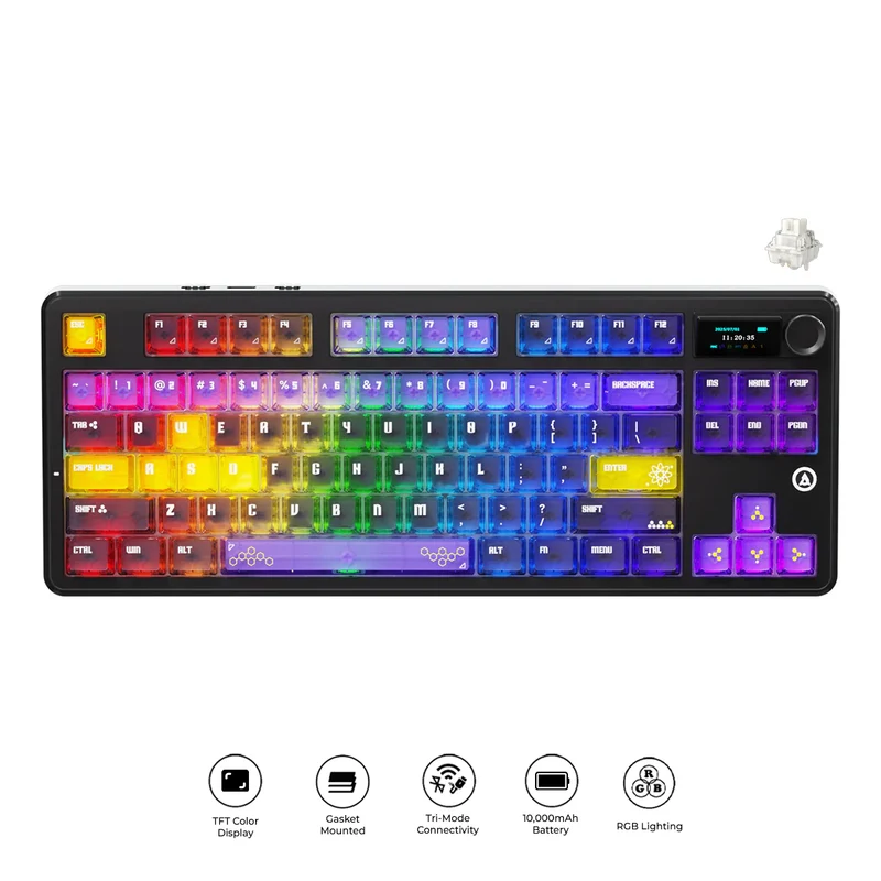 Ajazz MK87 Pro RGB Tri-Mode Mechanical Keyboard (Transparent Yellow-Purple Deep-Purple) (Lichee Switch)