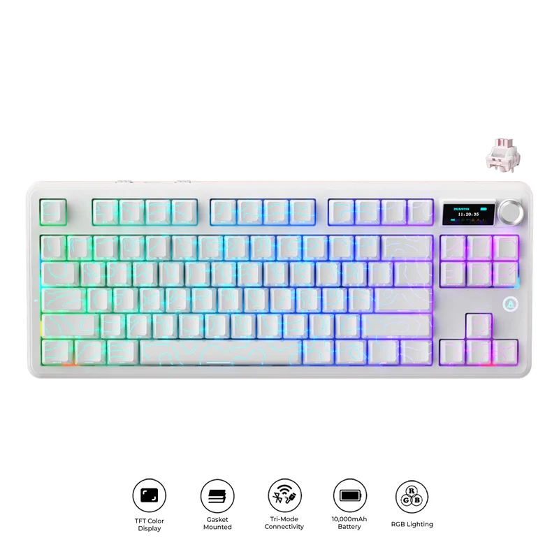 Ajazz MK87 Pro RGB Tri-Mode Mechanical Keyboard (Original Contour White) (White Peach Switch)