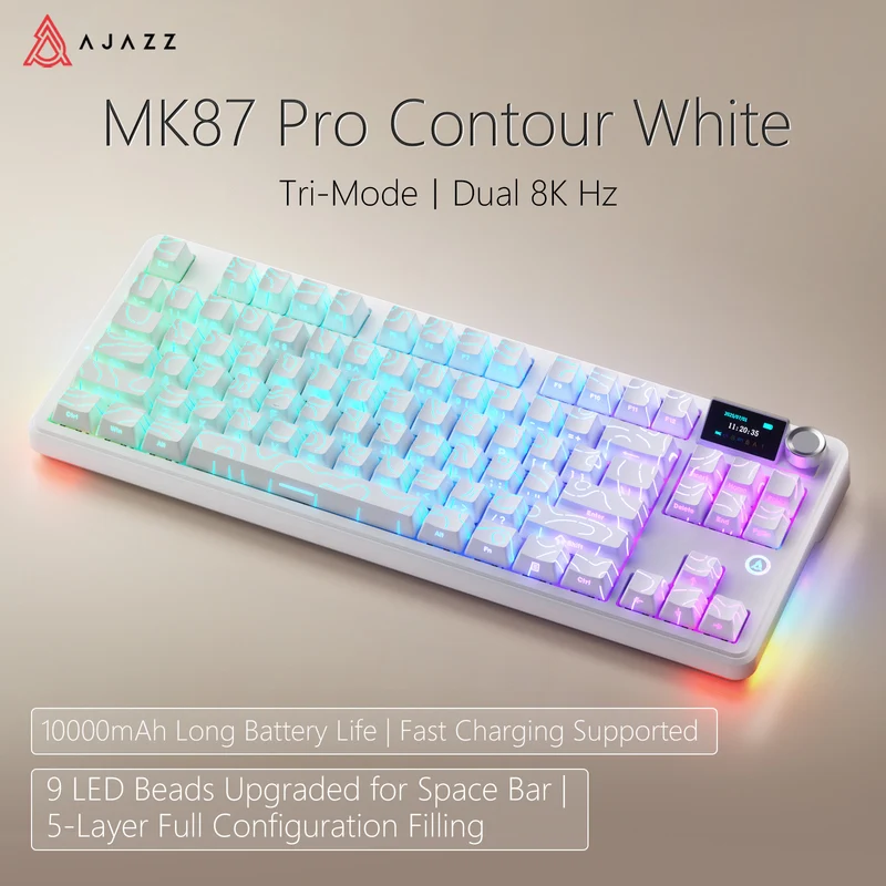 Ajazz MK87 Pro RGB Tri-Mode Mechanical Keyboard (Original Contour White) (White Peach Switch)