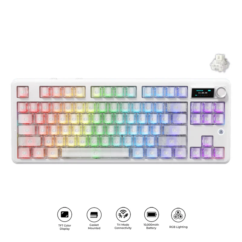 Ajazz MK87 Pro RGB Tri-Mode Mechanical Keyboard (Original Side Engraved White Frosted Transparent) (Lichee Switch)