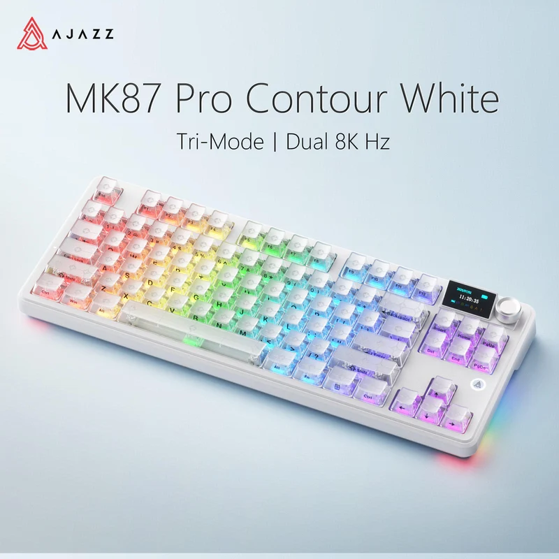 Ajazz MK87 Pro RGB Tri-Mode Mechanical Keyboard (Original Side Engraved White Frosted Transparent) (Lichee Switch)