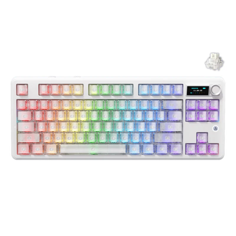 Ajazz MK87 Pro RGB Tri-Mode Mechanical Keyboard (Original Side Engraved White Frosted Transparent) (Lichee Switch)