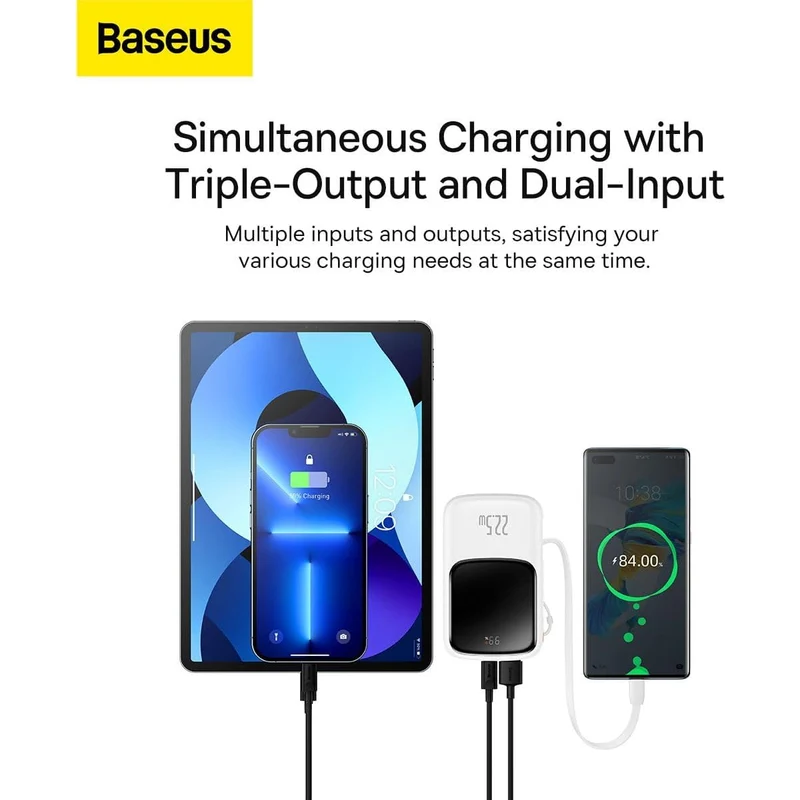 Baseus Qpow Pro Digital Display Fast Charge Power Bank Type-C Edition 10000mAh 22.5W (White Overseas Editon) (PPQD060102)