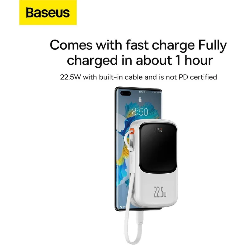 Baseus Qpow Pro Digital Display Fast Charge Power Bank Type-C Edition 10000mAh 22.5W (White Overseas Editon) (PPQD060102)