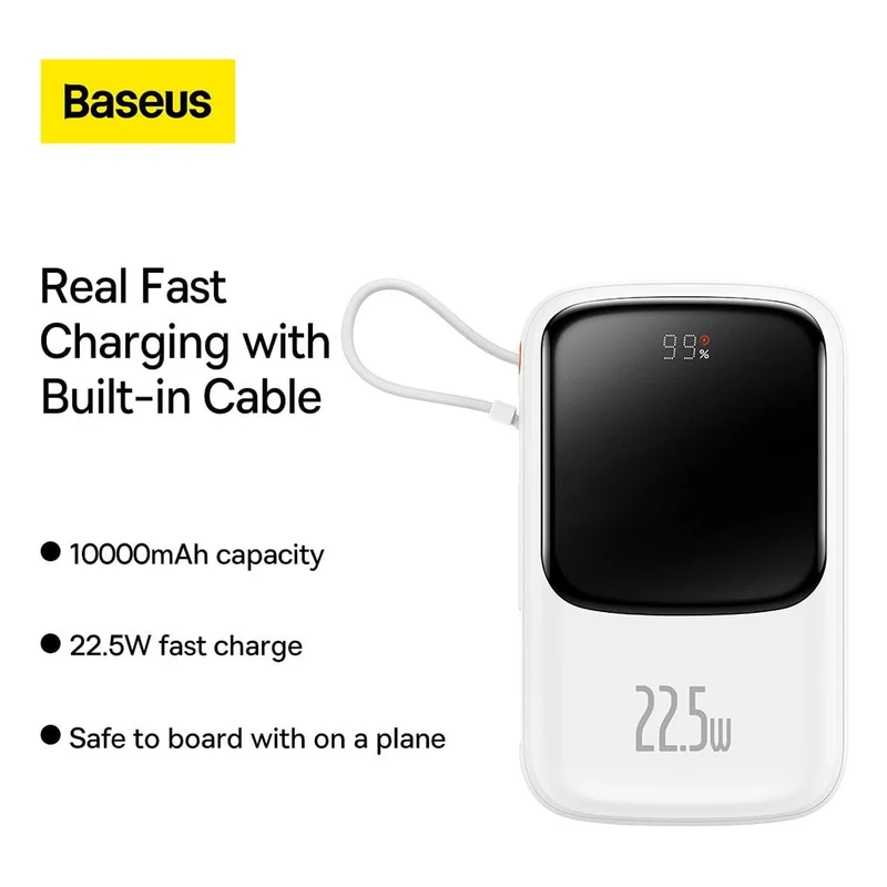 Baseus Qpow Pro Digital Display Fast Charge Power Bank Type-C Edition 10000mAh 22.5W (White Overseas Editon) (PPQD060102)