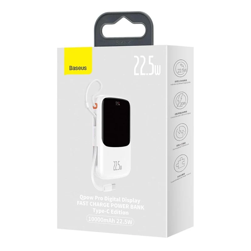 Baseus Qpow Pro Digital Display Fast Charge Power Bank Type-C Edition 10000mAh 22.5W (White Overseas Editon) (PPQD060102)