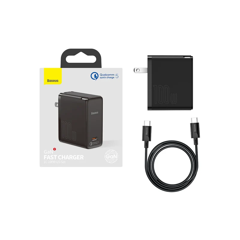 Baseus GaN2 Fast Charger 1C 100W US Set (Black) (TZCCGAN-Z01)