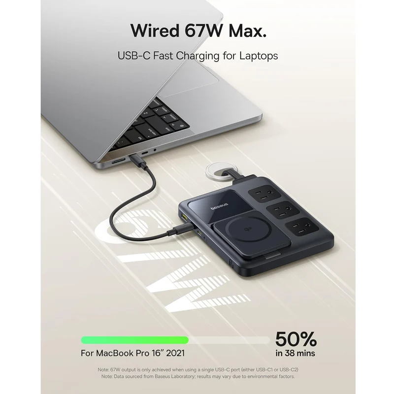 Baseus Nomos 8-in-1 Slim Charging Station Qi2 3AC+1U+3C+ Magnetic Wireless 67W 1.5m (Cosmic Black) (E00078800123-00)