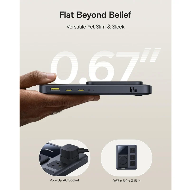 Baseus Nomos 8-in-1 Slim Charging Station Qi2 3AC+1U+3C+ Magnetic Wireless 67W 1.5m (Cosmic Black) (E00078800123-00)