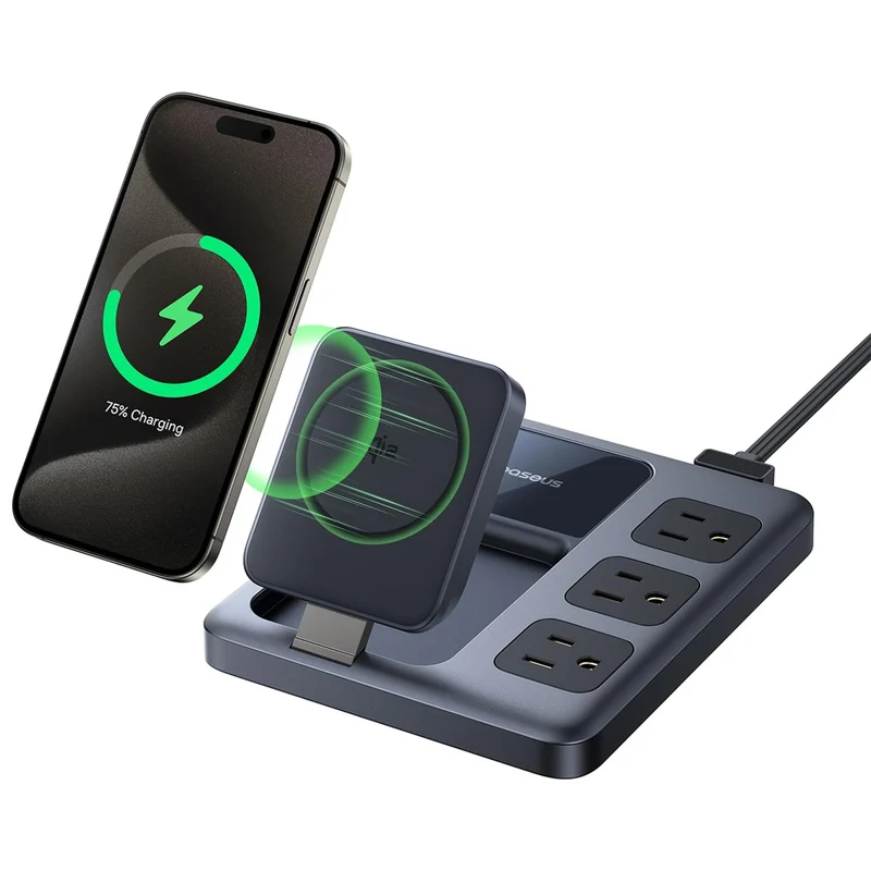 Baseus Nomos 8-in-1 Slim Charging Station Qi2 3AC+1U+3C+ Magnetic Wireless 67W 1.5m (Cosmic Black) (E00078800123-00)