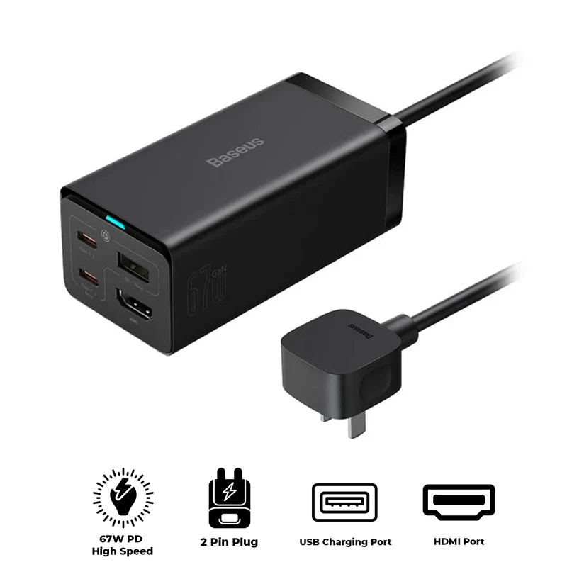 Baseus Gan5 Pro Desktop Fast Charger 1U+2C+HDMI 67W (Black) (CCGP110101)