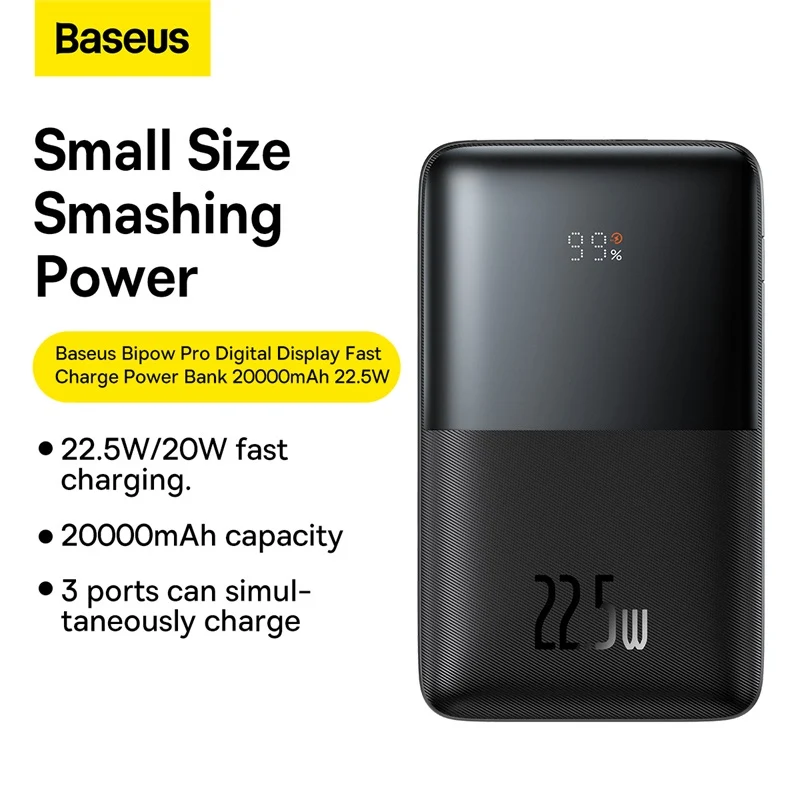 Baseus Bipow Pro Digital Display Fast Charge Power Bank 20000mAh 22.5W (Black) (PPBD040301)