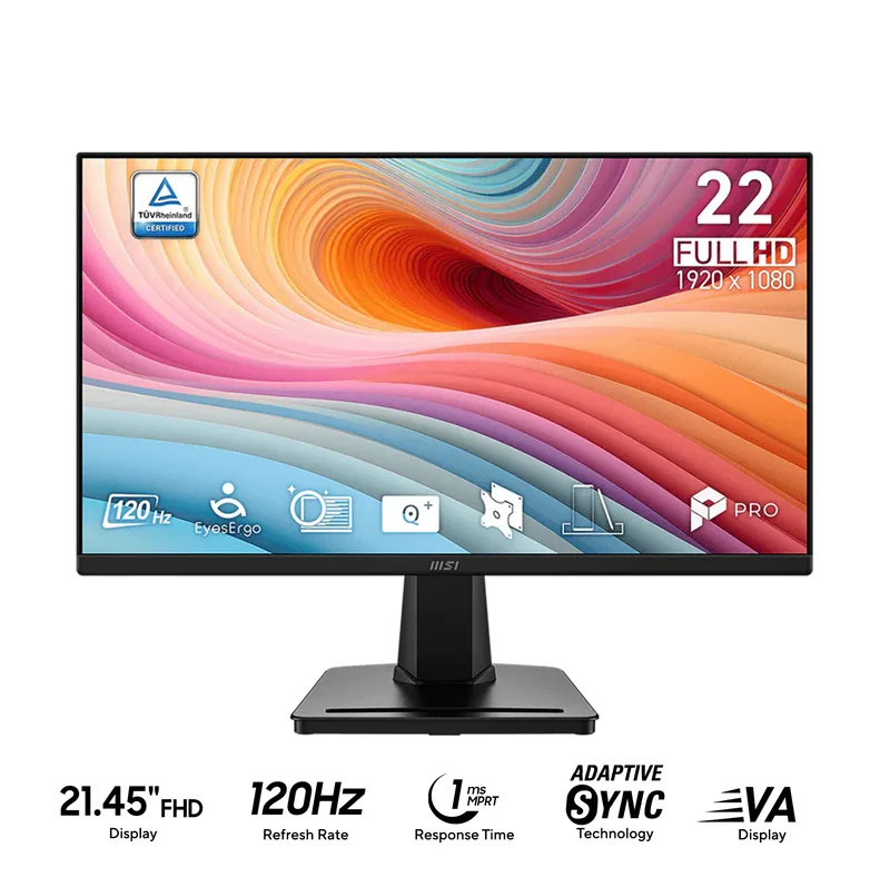 MSI Pro MP225 E12VL 21.45" FHD (1920x1080) 120Hz 1ms (MPRT) / 4ms (GtG) VA Adaptive-Sync Business Productivity Monitor with Tilt Adjustment