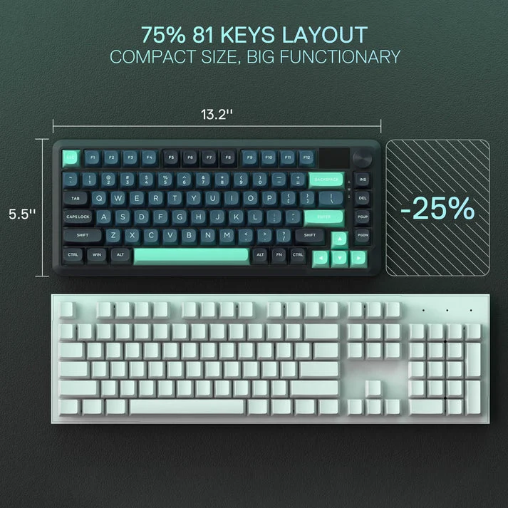 Redragon Behemoth K724GBG-RGB-PRO Tri-Mode Gasket Mounted Mechanical Keyboard with LCD Screen (Grey/Blue/Green) (Yolk RPC Linear Switch)