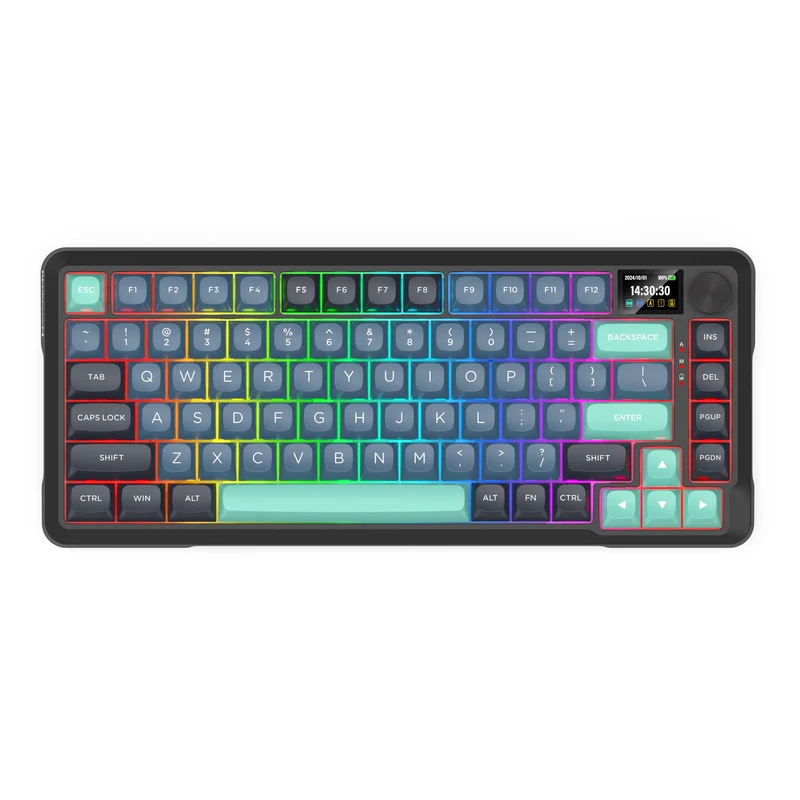 Redragon Behemoth K724GBG-RGB-PRO Tri-Mode Gasket Mounted Mechanical Keyboard with LCD Screen (Grey/Blue/Green) (Yolk RPC Linear Switch)