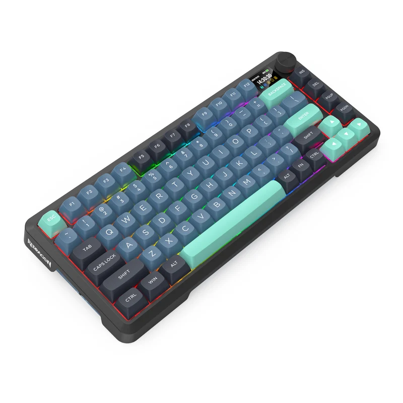 Redragon Behemoth K724GBG-RGB-PRO Tri-Mode Gasket Mounted Mechanical Keyboard with LCD Screen (Grey/Blue/Green) (Yolk RPC Linear Switch)