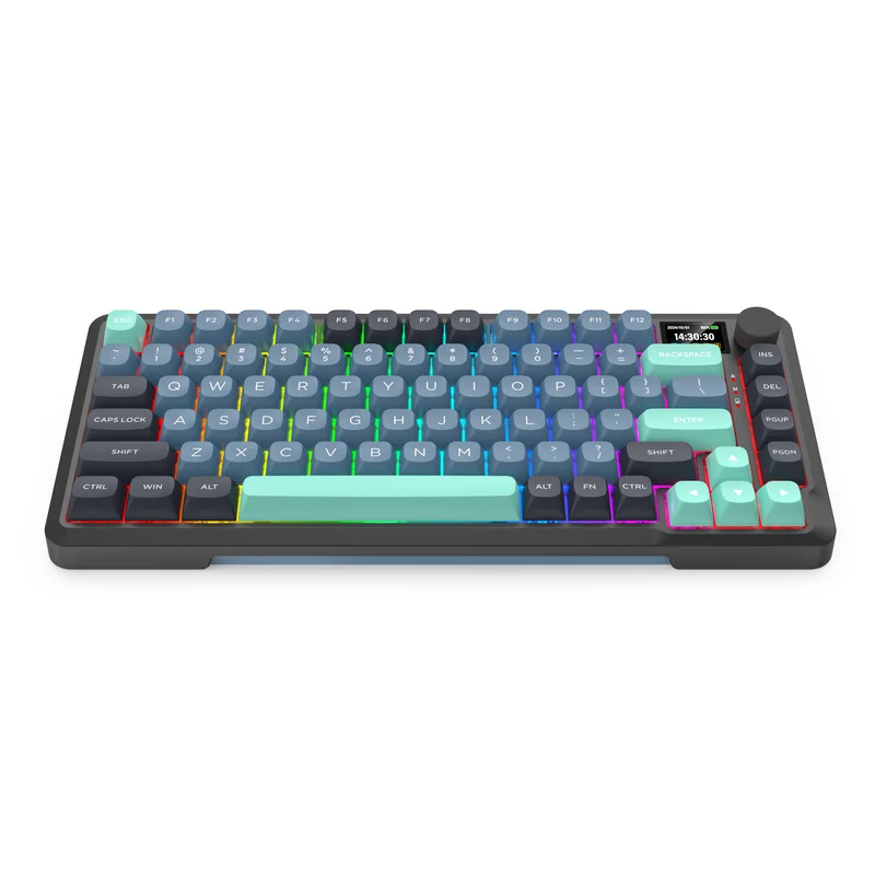 Redragon Behemoth K724GBG-RGB-PRO Tri-Mode Gasket Mounted Mechanical Keyboard with LCD Screen (Grey/Blue/Green) (Yolk RPC Linear Switch)