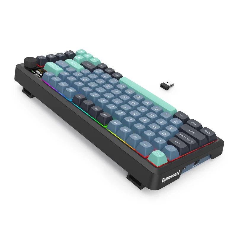 Redragon Behemoth K724GBG-RGB-PRO Tri-Mode Gasket Mounted Mechanical Keyboard with LCD Screen (Grey/Blue/Green) (Yolk RPC Linear Switch)