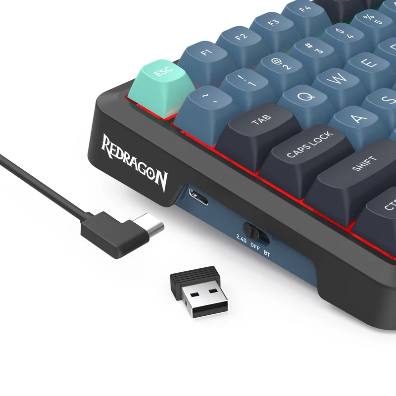 Redragon Behemoth K724GBG-RGB-PRO Tri-Mode Gasket Mounted Mechanical Keyboard with LCD Screen (Grey/Blue/Green) (Yolk RPC Linear Switch)
