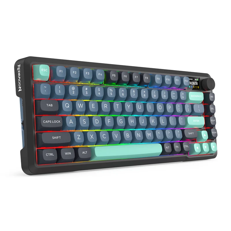 Redragon Behemoth K724GBG-RGB-PRO Tri-Mode Gasket Mounted Mechanical Keyboard with LCD Screen (Grey/Blue/Green) (Yolk RPC Linear Switch)