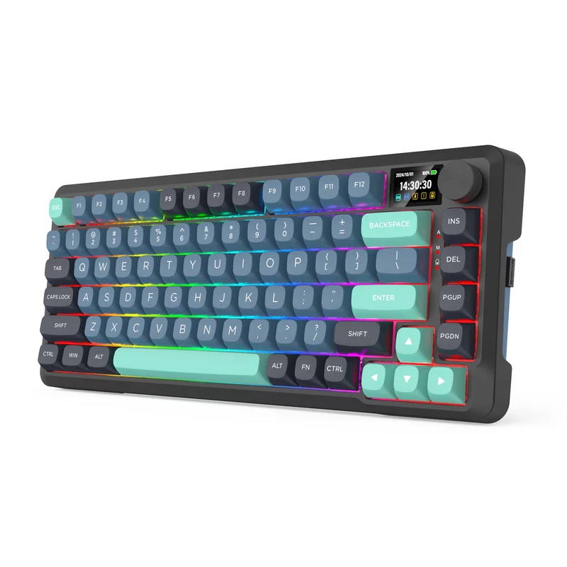 Redragon Behemoth K724GBG-RGB-PRO Tri-Mode Gasket Mounted Mechanical Keyboard with LCD Screen (Grey/Blue/Green) (Yolk RPC Linear Switch)