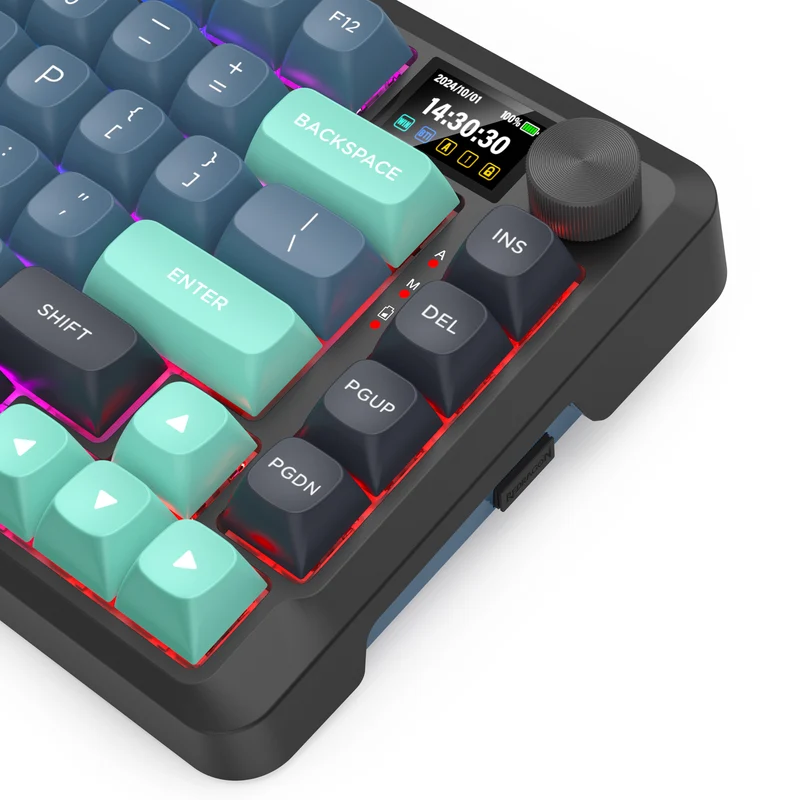 Redragon Behemoth K724GBG-RGB-PRO Tri-Mode Gasket Mounted Mechanical Keyboard with LCD Screen (Grey/Blue/Green) (Yolk RPC Linear Switch)